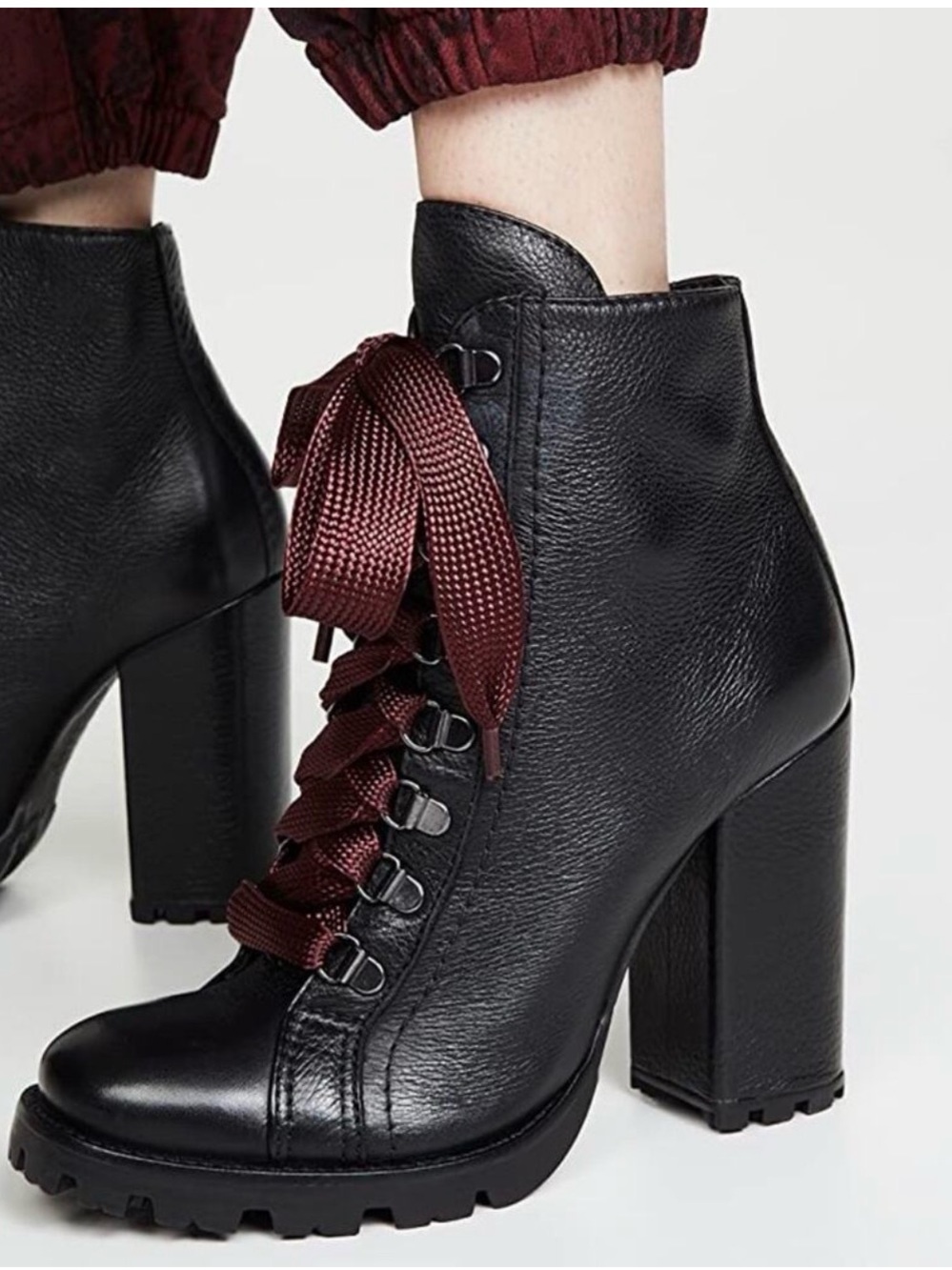 Schutz Zara Lace Up Combat Style Block Heel Booties Leather